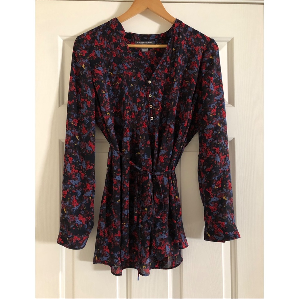 Maternity: Floral Blouse with Tie Waist